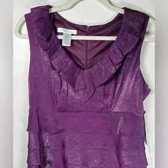 London Times Shimmering Purple Tiered Chiffon Sheath Dress Women’s Size 8 - Picture 7 of 14
